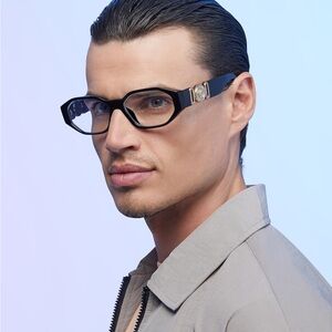 Versace Black Geometric Glasses with Gold Detail